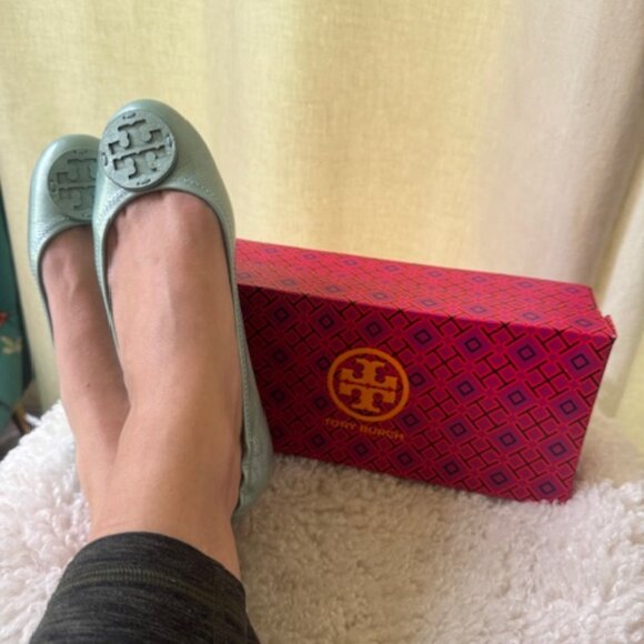 Tory Burch Minnie Travel Ballet Flat in Dew Blue size 9.5 - Picture 5 of 6